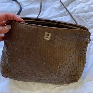 Rare Vintage Fendi Brown Woven Leather Crossbody Bag